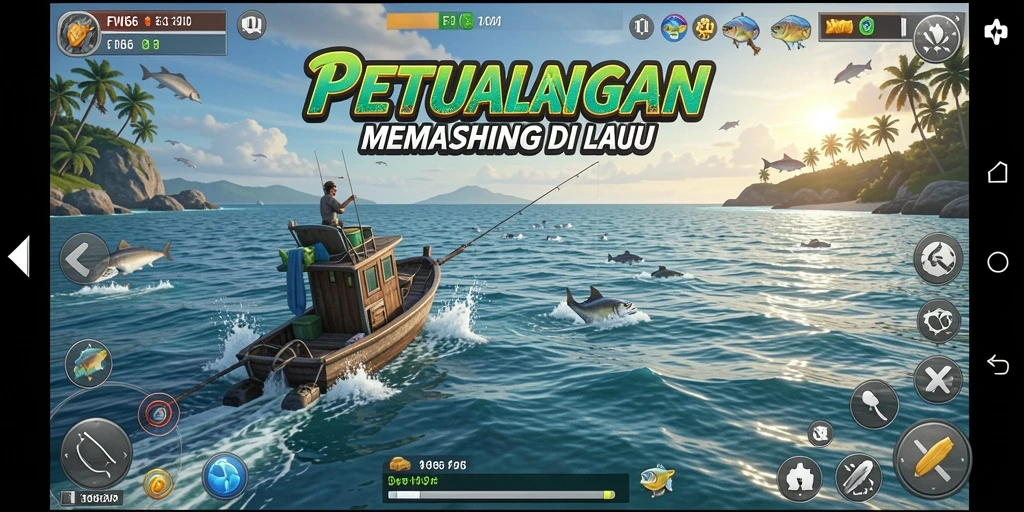 Tampilan gameplay FW66 yang menampilkan aktivitas memancing yang menarik.